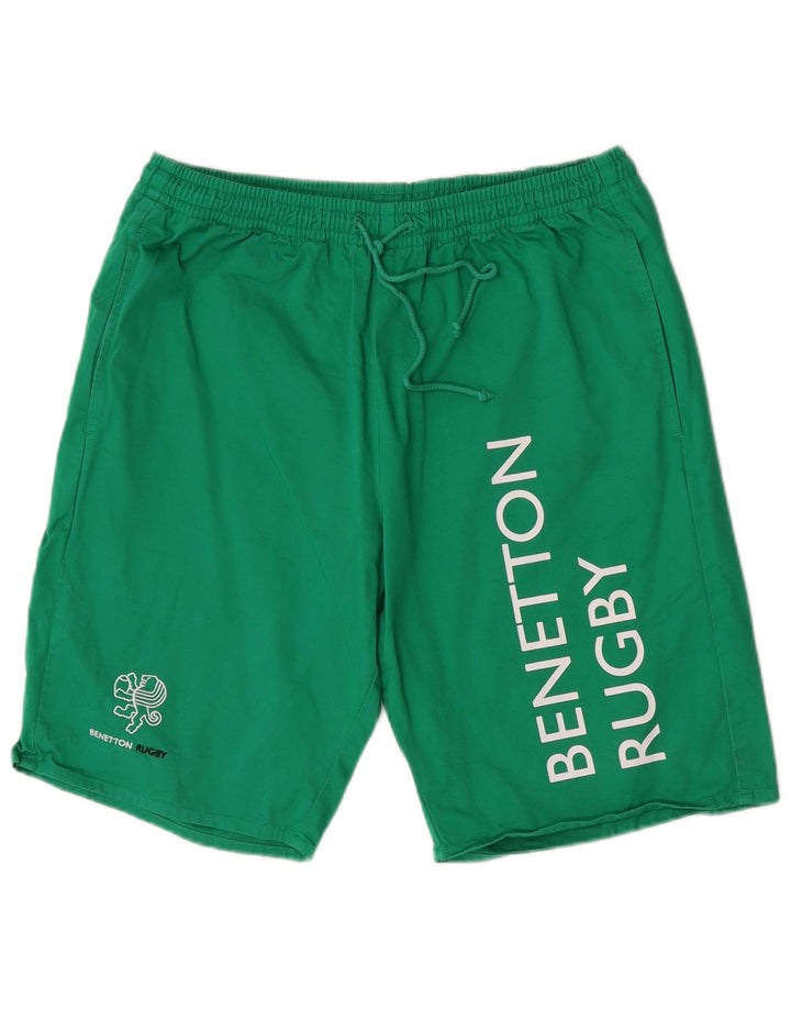 Benetton Hombre Shorts Deportivos Gráficos De Algodón Verde Medio
