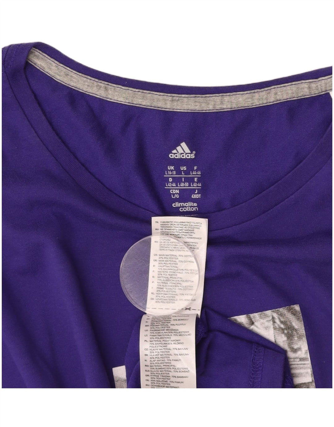 ADIDAS Mujer Climalite Graphic Camiseta Top UK 40/40 Grande Algodón Púrpura