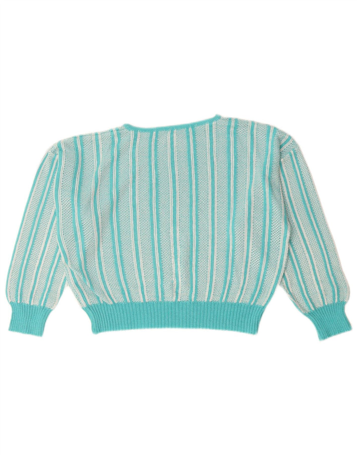 VINTAGE Mujer Barco Cuello Jersey Suéter Reino Unido 12 Medio Turquesa Paisley