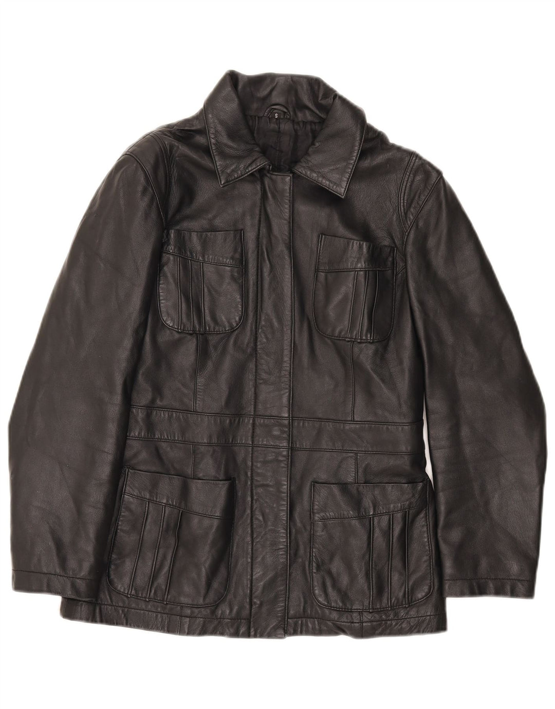 Vintage mujer chaqueta de cuero Reino Unido 10 pequeño negro