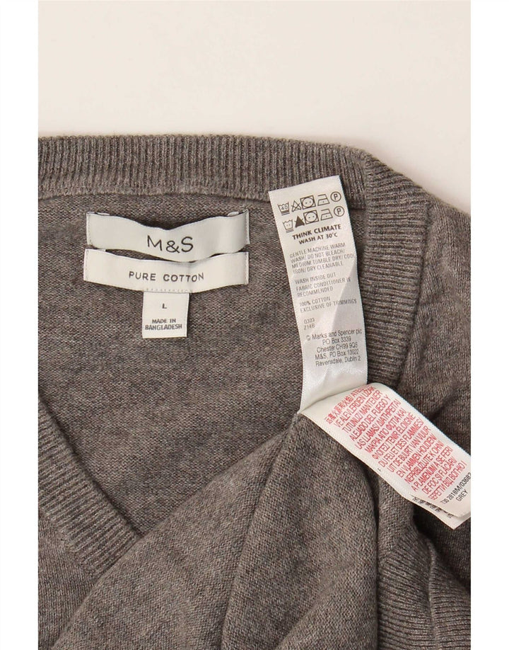 Marks & Spencer Jersey con cuello en V para hombre, talla grande, algodón gris