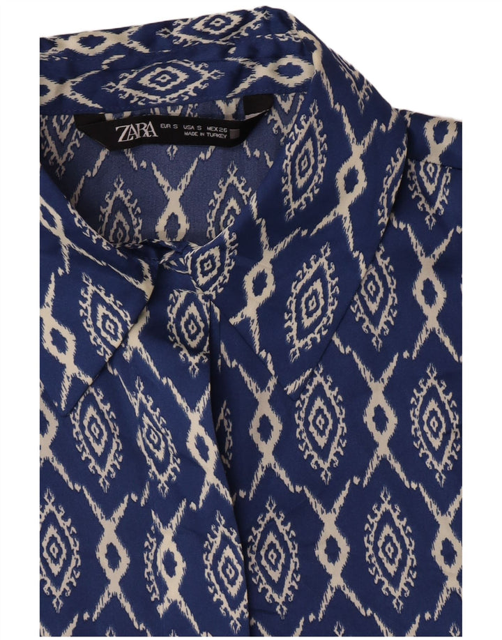 Zara Mujer Camisa UK 10 Small Azul Ikat