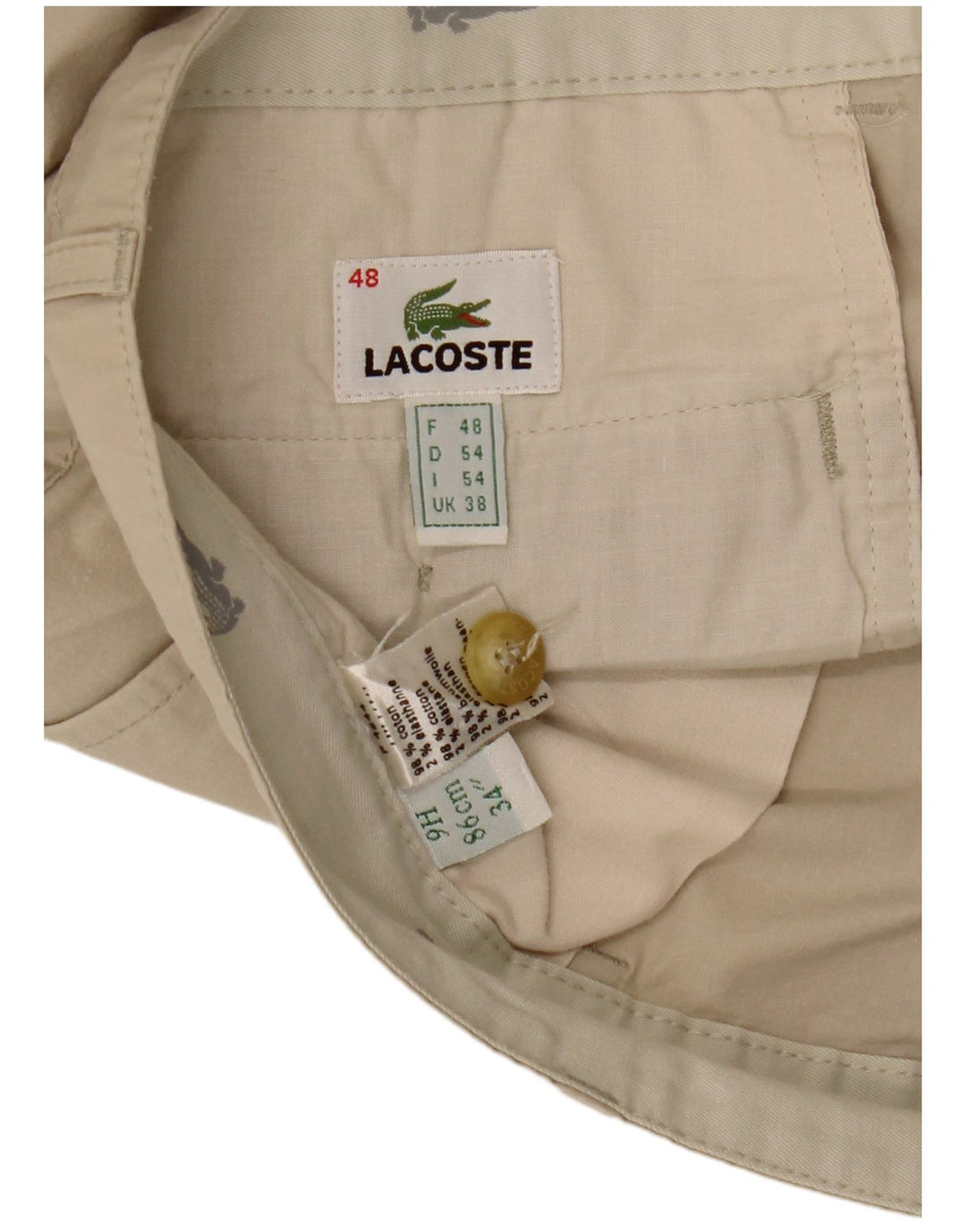 LACOSTE Pantalón chino recto para hombre Talla 48 XL W38 L31 Algodón beige