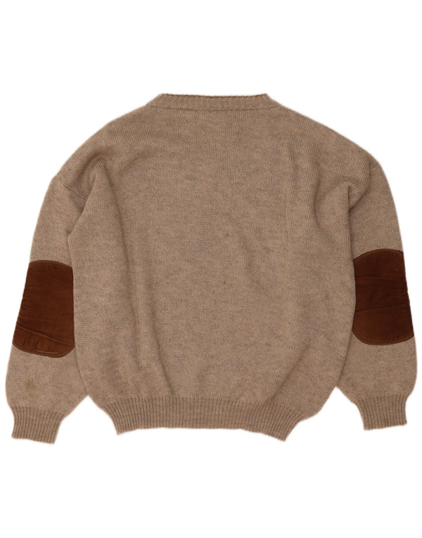 Salviato Mens Graphic Crew Neck Jumper Sweater Medium Beige Colourblock