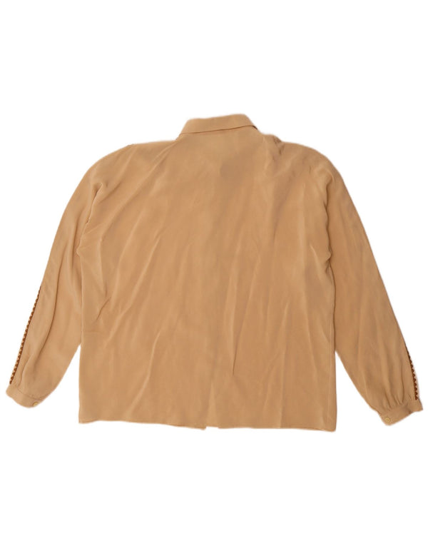 Vintage mujer camisa blusa Reino Unido 16 grande beige geométrico