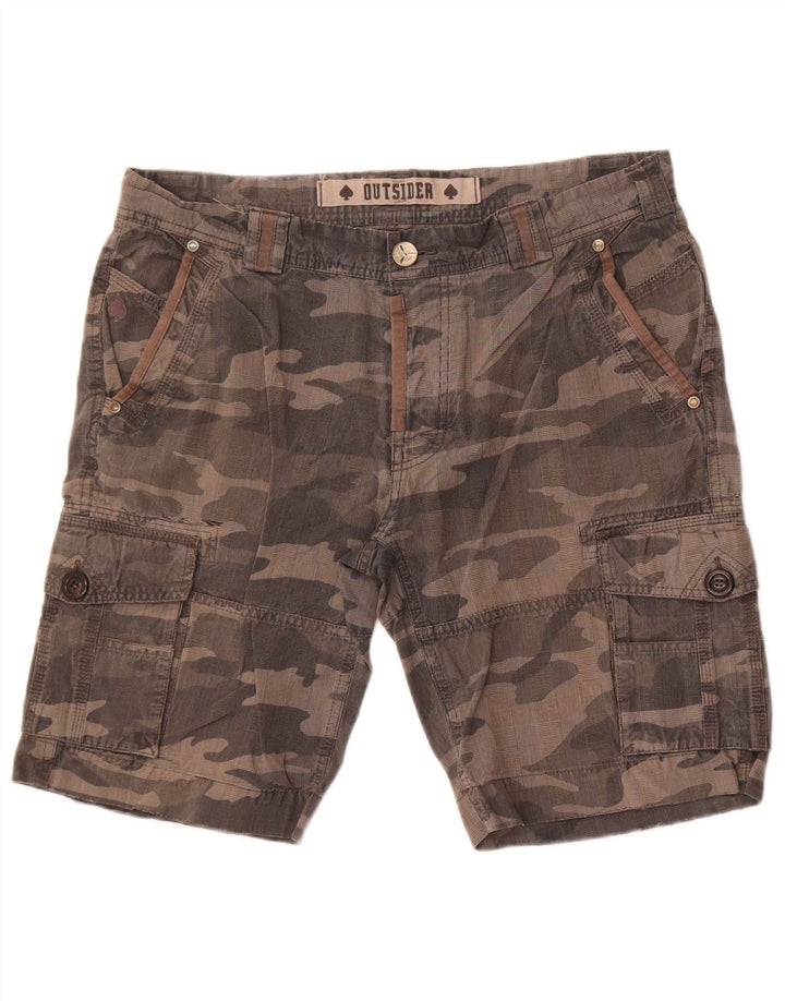 Pantalones cortos cargo para hombre Outsider W34 Algodón de camuflaje gris grande
