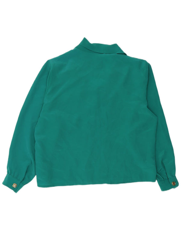 Vintage mujer camisa de manga larga blusa Reino Unido 18 XL poliéster verde