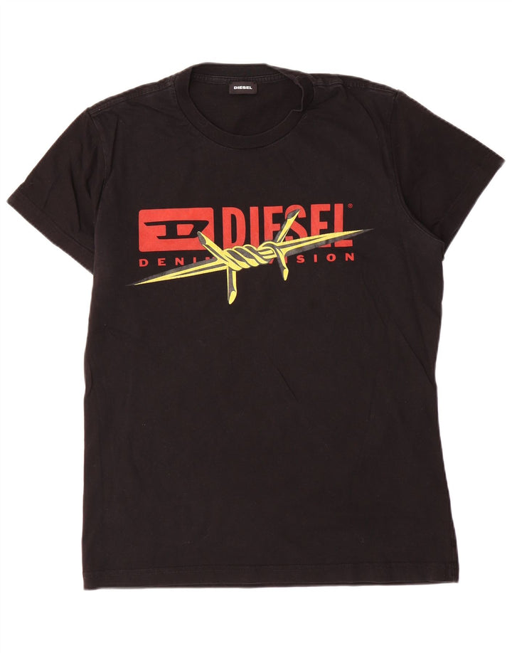 Diesel Hombre Camiseta Gráfica Top Grande Algodón Negro