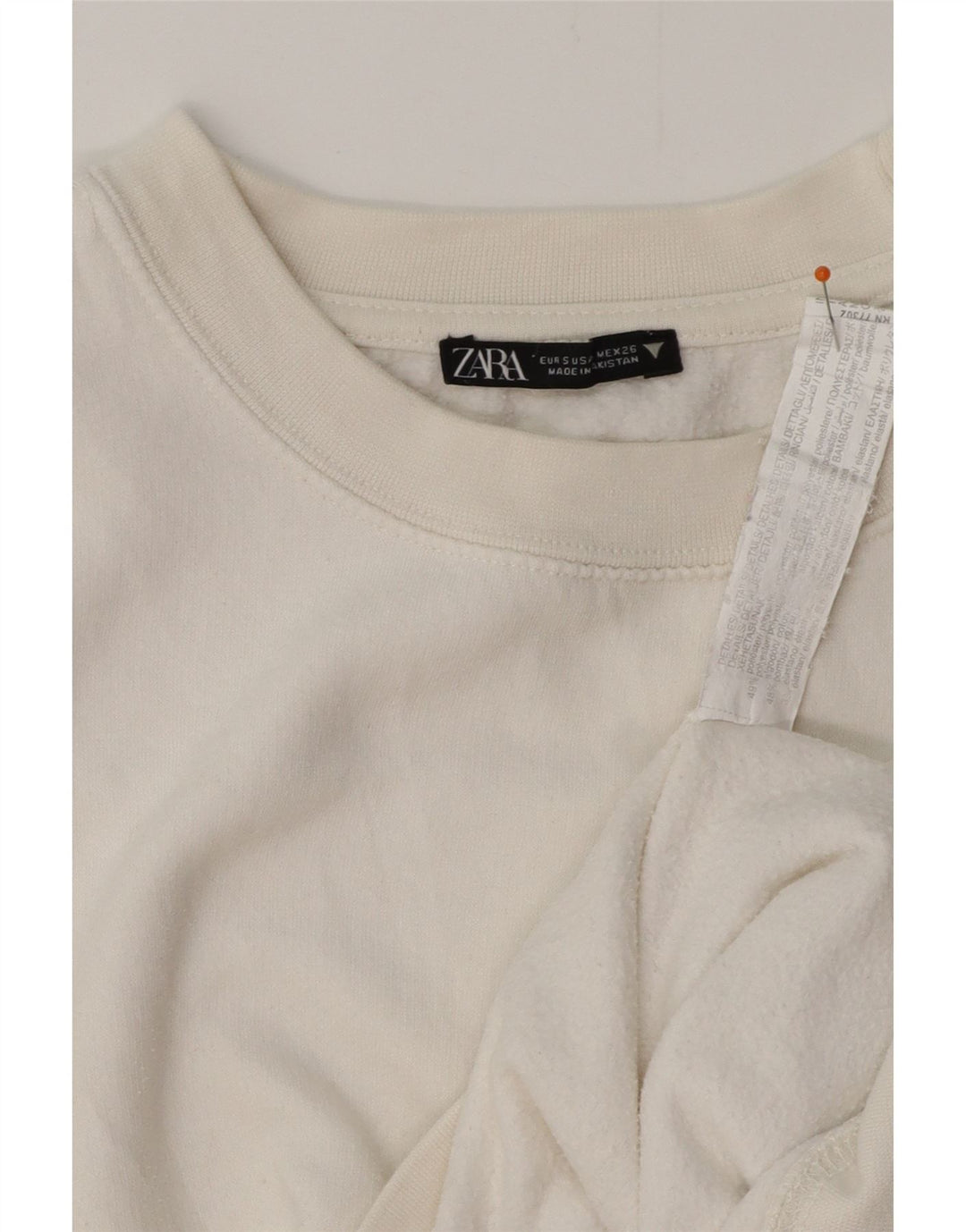 ZARA Mujer Oversize Crop Sudadera Jumper UK 10 Small Blanco Algodón