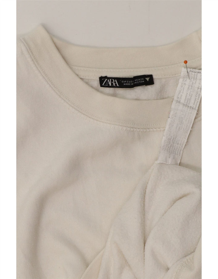 ZARA Mujer Oversize Crop Sudadera Jumper UK 10 Small Blanco Algodón