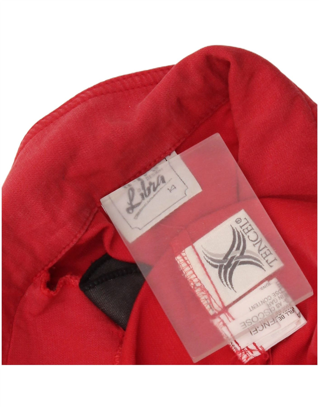 Vintage mujer 5 botones manga corta Blazer chaqueta Reino Unido 14 grande rojo Tencel