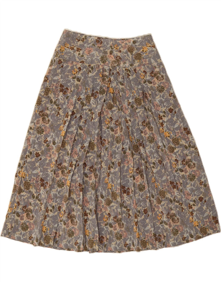VINTAGE Womens Pleated Skirt W28 Medium  Grey Floral Vintage Vintage and Second-Hand Vintage from Messina Hembry 