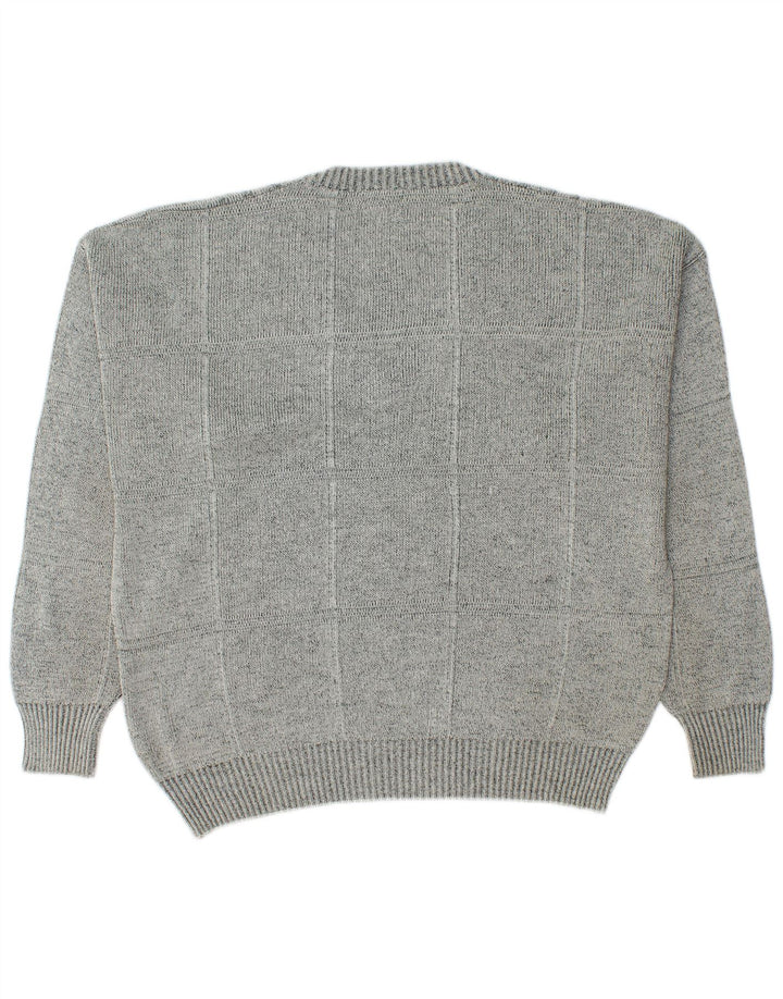 Vintage hombres V-cuello jumper suéter IT 50 gris medio geométrico