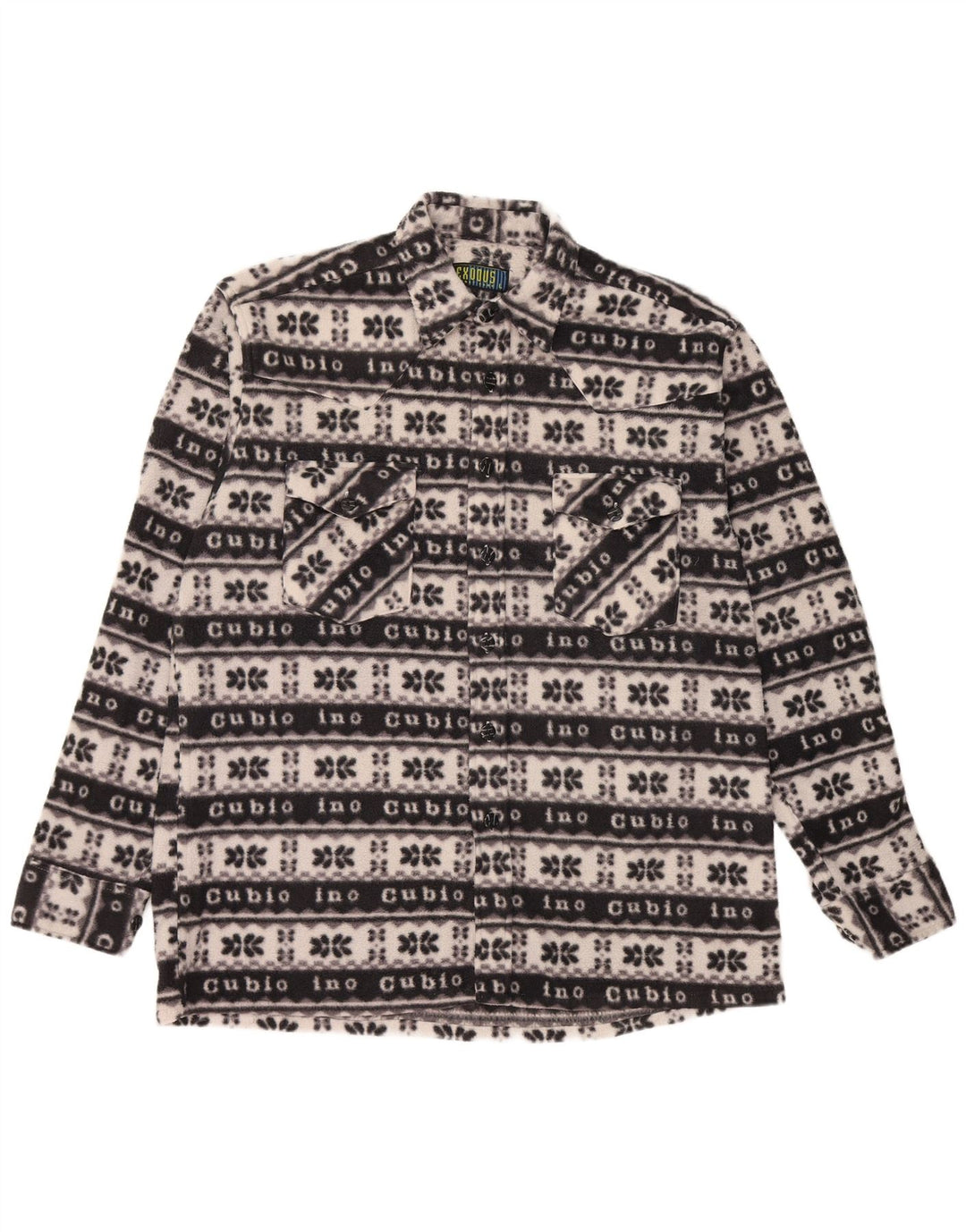 Vintage hombres polar camisa grande negro Fair Isle poliéster
