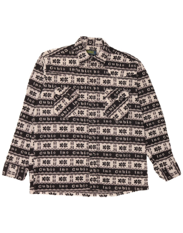Vintage hombres polar camisa grande negro Fair Isle poliéster