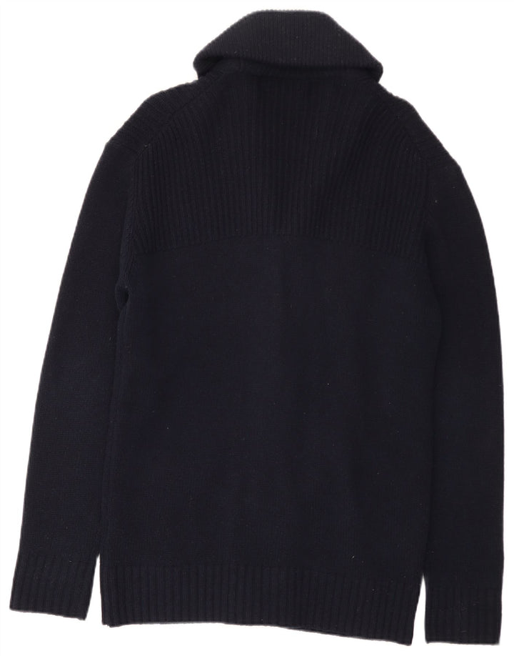 Lyle & Scott Cárdigan para hombre de lana de cordero azul marino mediano