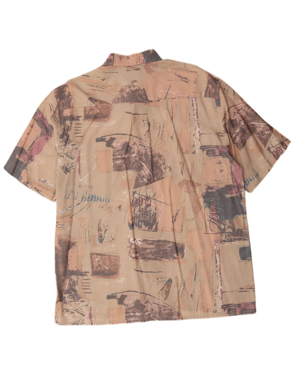 Camisa vintage de manga corta con estampado abstracto para hombre talla 43/44 XL Beige