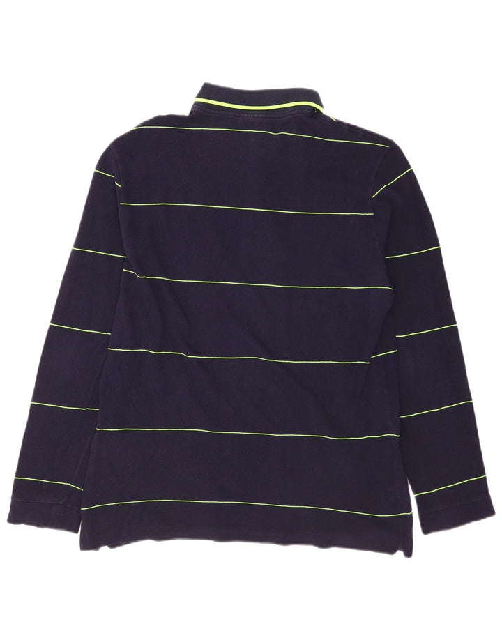 LACOSTE Polo de manga larga para hombre talla 4 mediano algodón a rayas azul marino