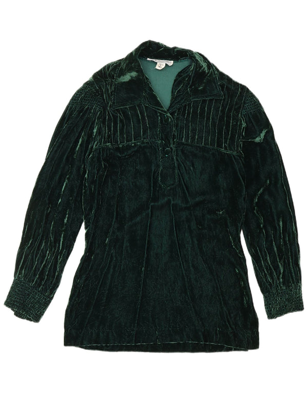 VINTAGE Mujer Terciopelo Jersey Camisa US 8 Verde Medio