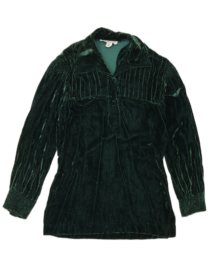 VINTAGE Mujer Terciopelo Jersey Camisa US 8 Verde Medio