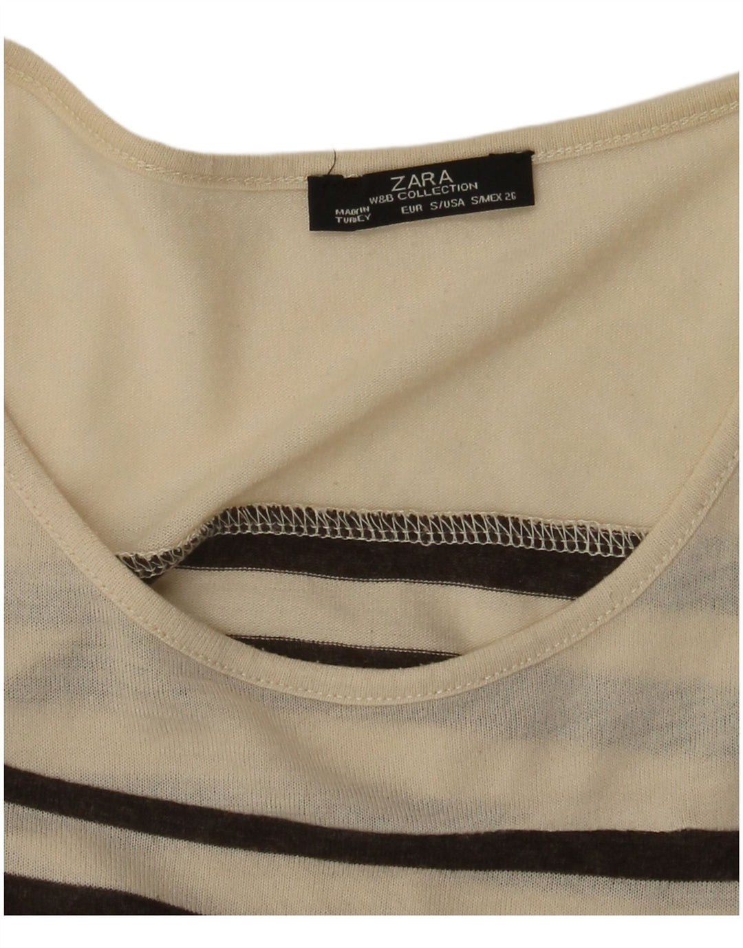 Zara Mujer Top Manga Larga UK 8 Small Beige Rayas
