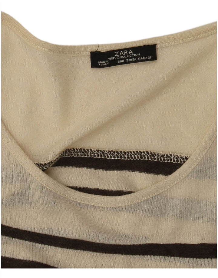Zara Mujer Top Manga Larga UK 8 Small Beige Rayas