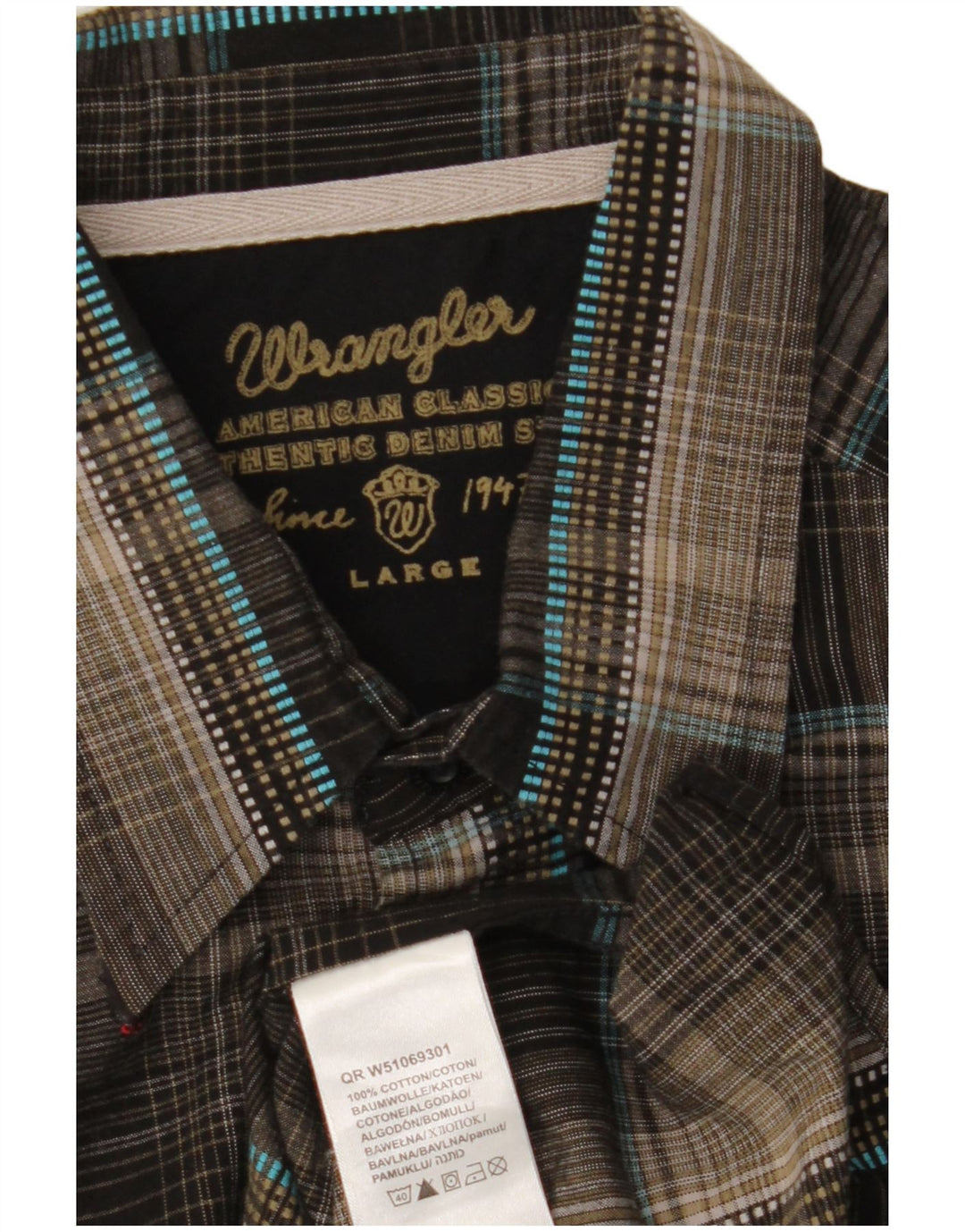WRANGLER Camisa de hombre grande de algodón a cuadros marrón