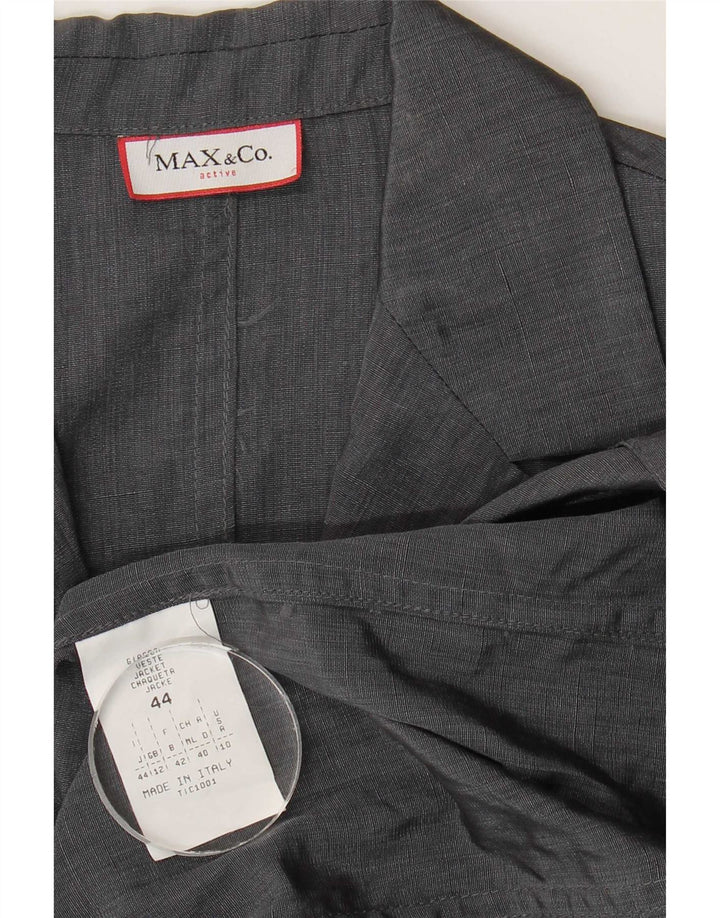 Max & Co. Chaqueta tipo blazer larga de 3 botones para mujer UK 42 Lino gris medio
