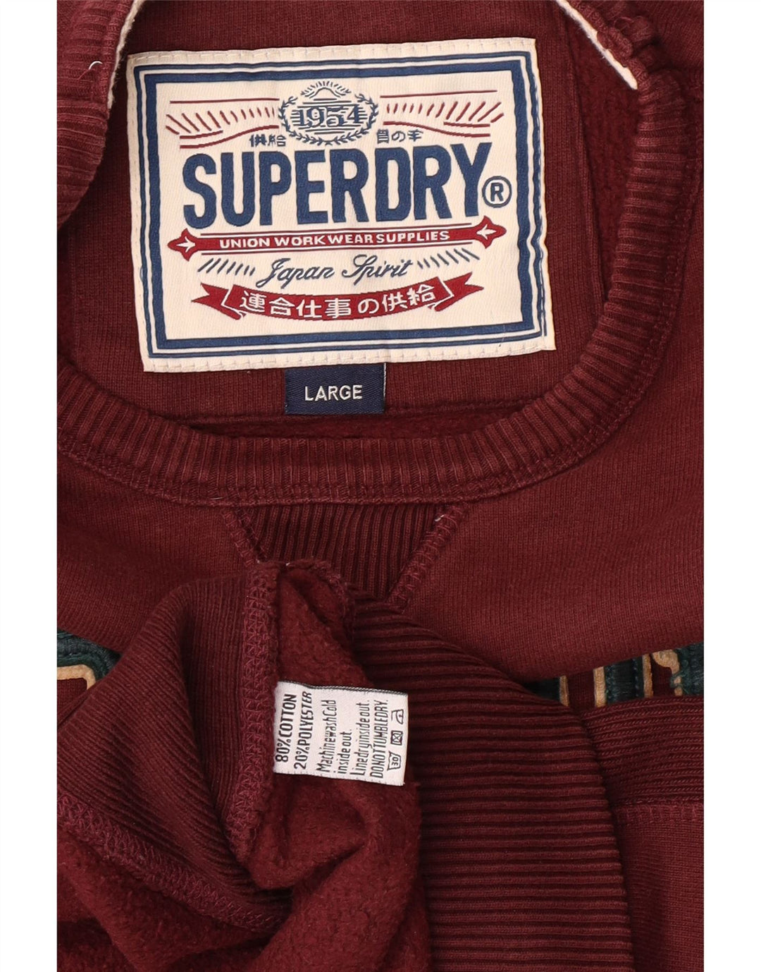 Superdry Hombre Sudadera Gráfica Jumper Large Algodón Borgoña