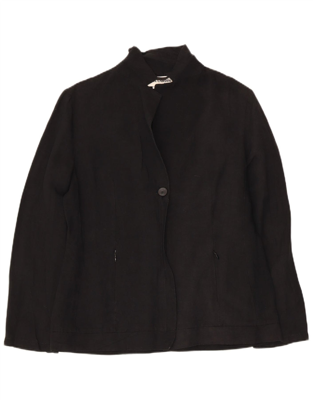 PIERRE CARDIN Chaqueta tipo blazer de 1 botón para mujer UK 42 Mediana Lino negro
