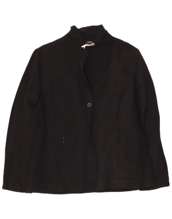 PIERRE CARDIN Chaqueta tipo blazer de 1 botón para mujer UK 42 Mediana Lino negro