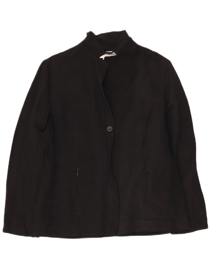 PIERRE CARDIN Chaqueta tipo blazer de 1 botón para mujer UK 42 Mediana Lino negro