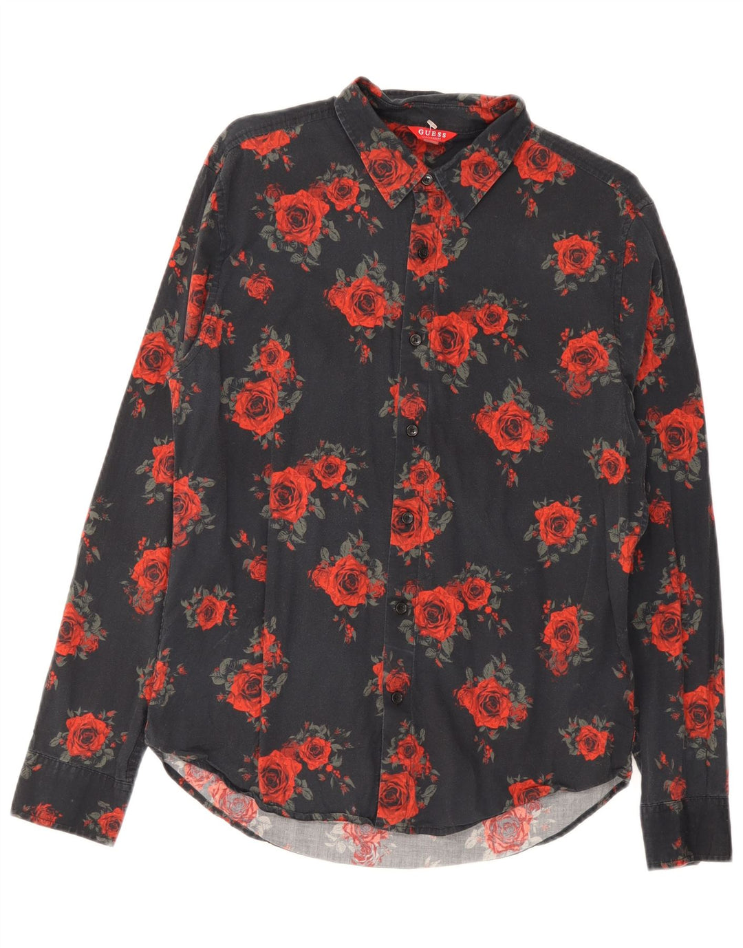 Camisa Guess Hombre Mediana Algodón Floral Negro