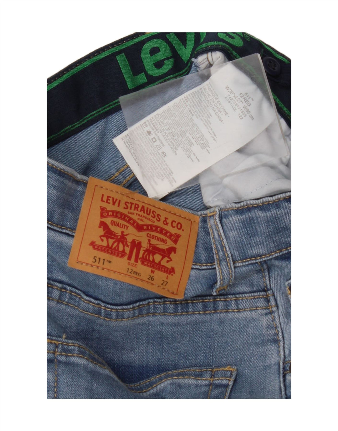 LEVI'S Vaqueros ajustados desgastados 511 para niños 11-12 años W26 L27 Algodón azul