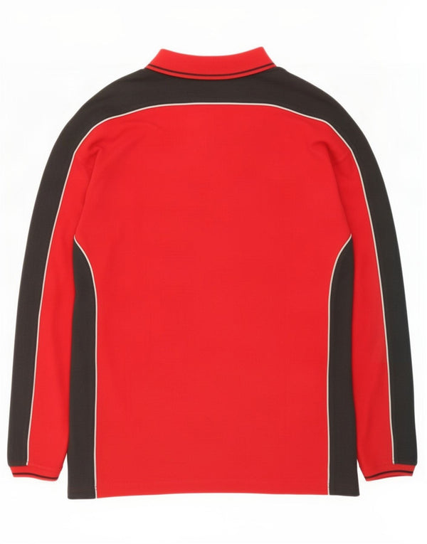 Vintage Hombre Moto Polo Manga Larga XL Rojo Colorblock Algodón