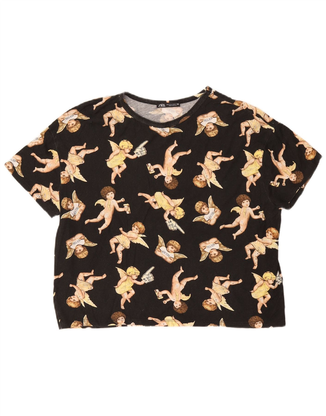 Zara Mujer Camiseta Gráfica Top UK 44 Medium Negro