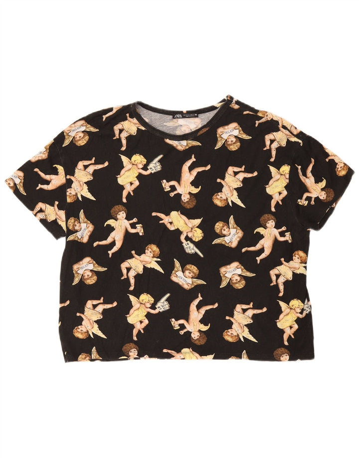 Zara Mujer Camiseta Gráfica Top UK 44 Medium Negro