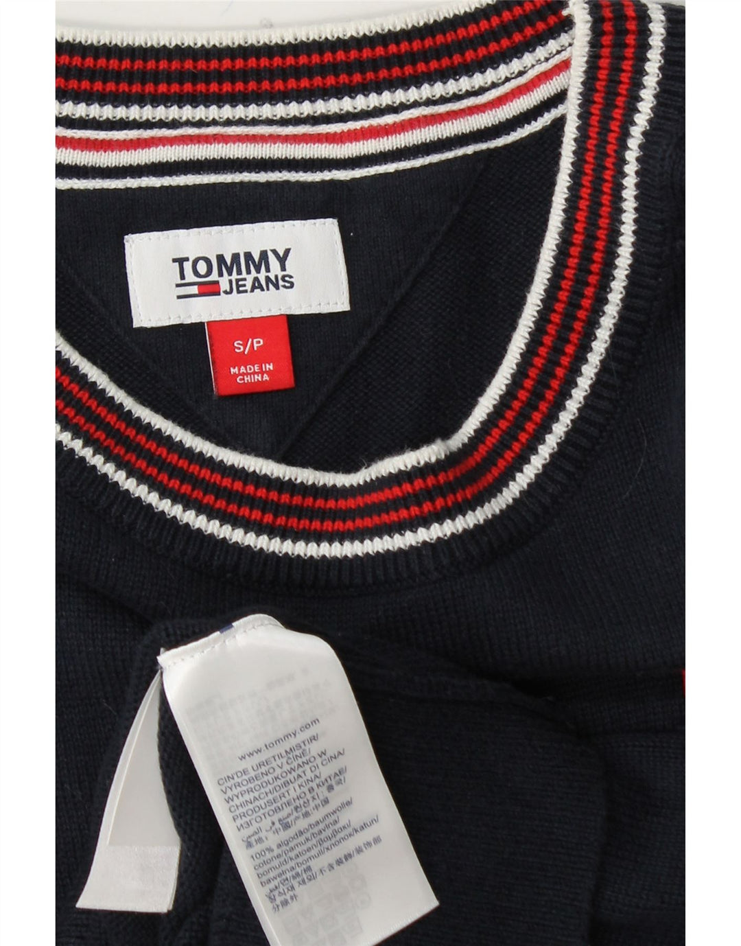 TOMMY HILFIGER Suéter tipo jersey con cuello redondo para mujer UK 10 Small Azul marino