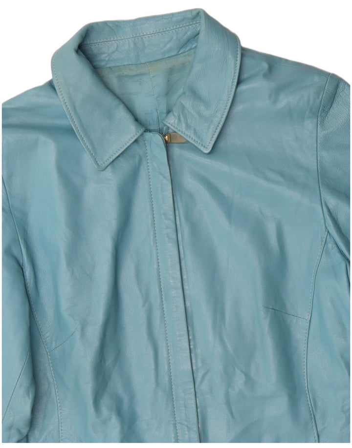 VINTAGE Chaqueta de cuero para mujer Reino Unido 14 Cuero azul medio