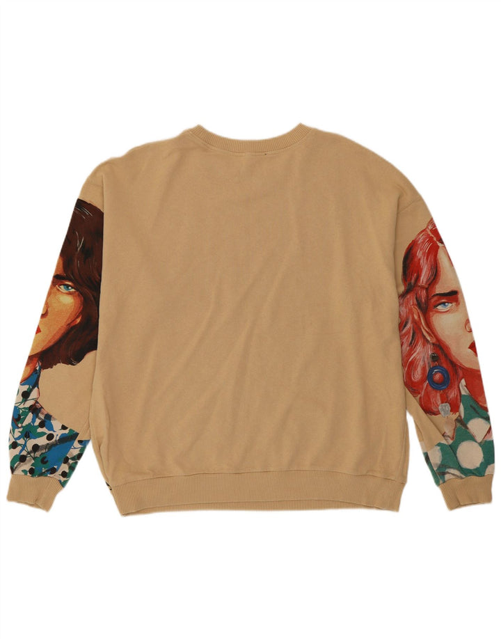 Zara Mujer Patrón Abstracto Sudadera Jumper UK 46 Grande Algodón Beige