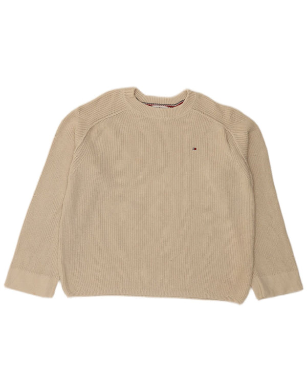 Tommy Hilfiger Suéter extragrande con cuello redondo para mujer UK 6 XS Beige