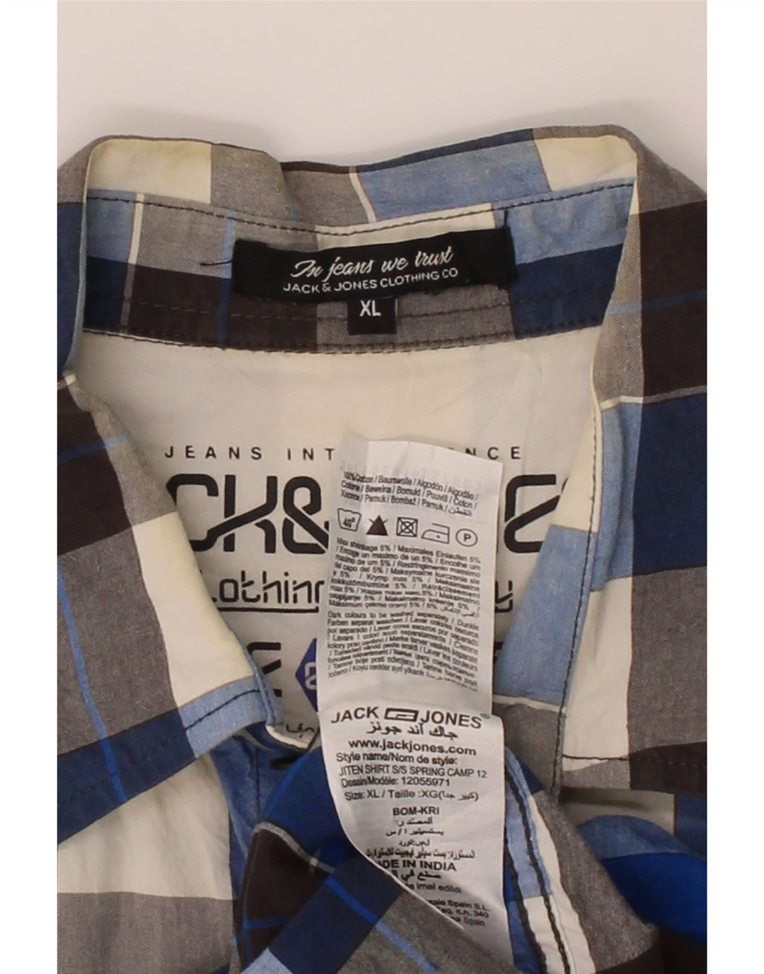 JACK & JONES Mens Short Sleeve Shirt XL Blue Check Cotton Vintage Jack & Jones and Second-Hand Jack & Jones from Messina Hembry 
