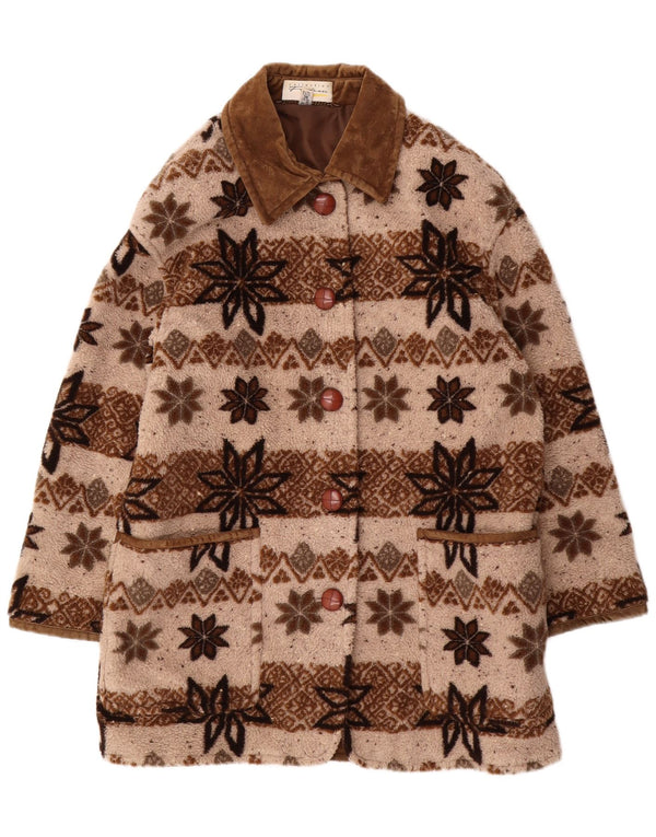 VINTAGE Abrigo cortavientos de gran tamaño para mujer Reino Unido 10 Pequeño Beige Fair Isle