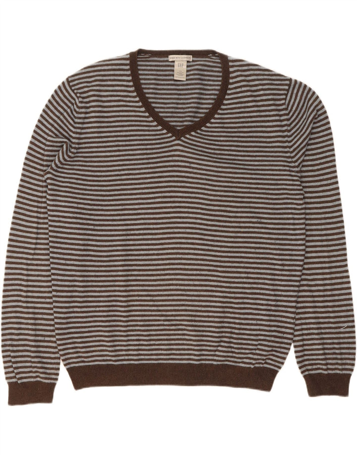 Gap Jersey con Cuello en V para Hombre Jersey Grande de algodón a Rayas marrón