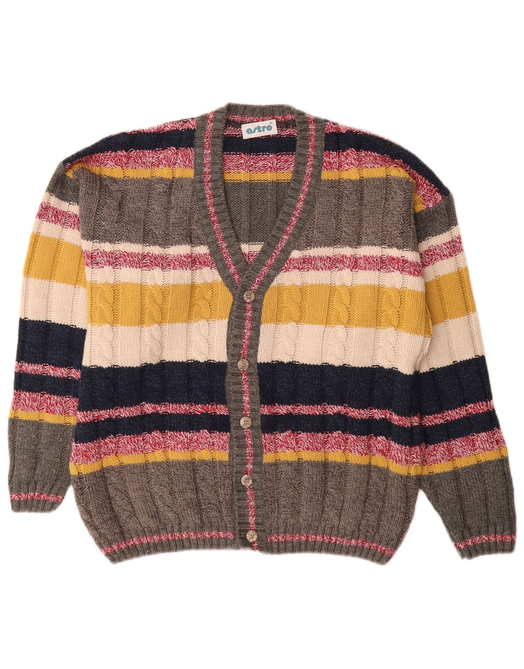 Vintage mujer Cardigan suéter Reino Unido 12 medio multicolor rayas