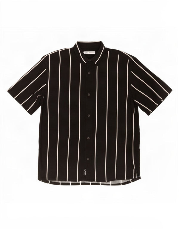 Zara Hombre Camisa Manga Corta Large Viscosa Rayas Negra