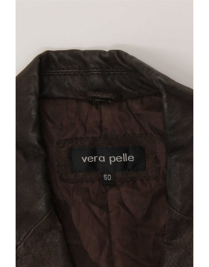 Vintage hombres cuero 3 botones Blazer chaqueta IT 50 grande marrón