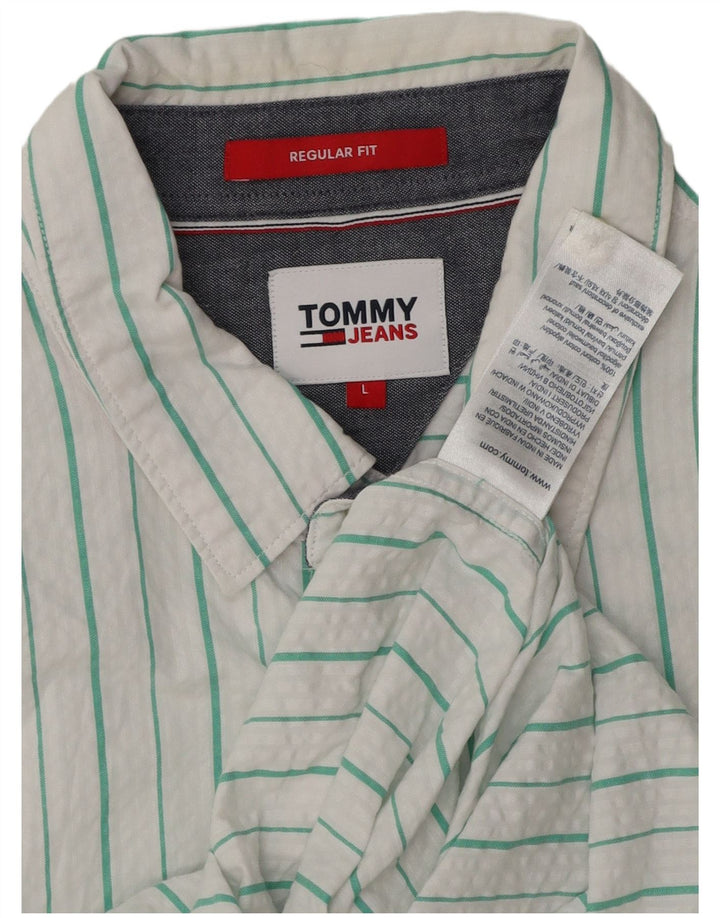 TOMMY HILFIGER Camisa de manga corta de ajuste regular para hombre, talla grande, color blanco a rayas
