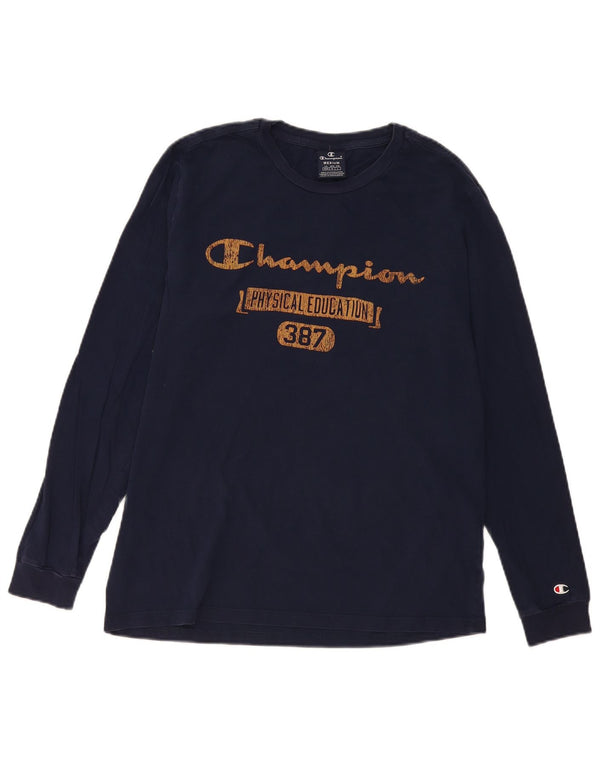 Champion Top gráfico para hombre de manga larga de algodón azul marino medio