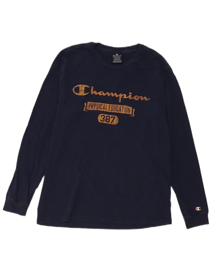 Champion Top gráfico para hombre de manga larga de algodón azul marino medio